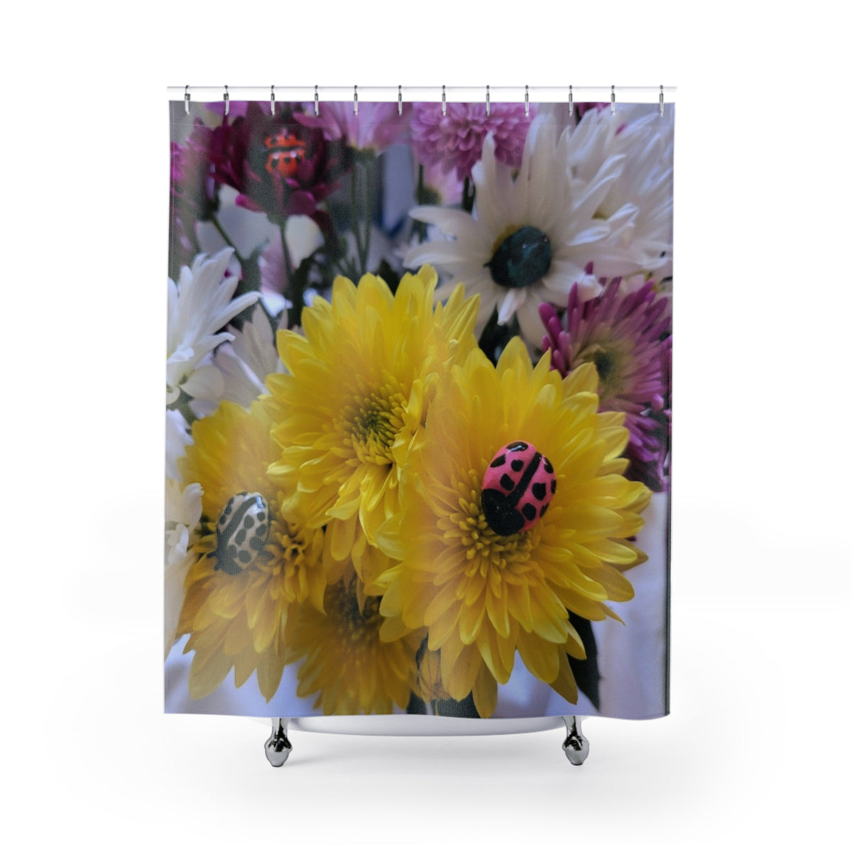 Floral Ladybug Print Shower Curtains