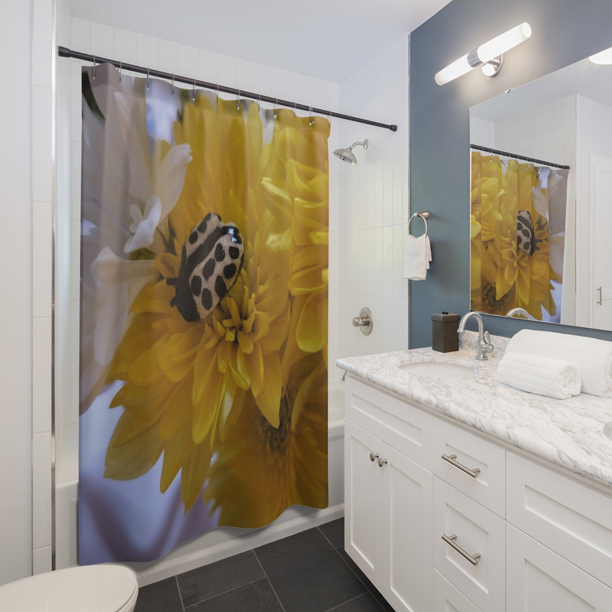 Floral Ladybug Print #7 Shower Curtains
