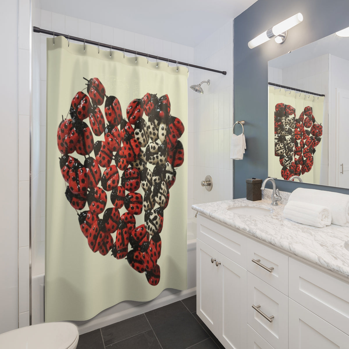 Ladybug Shower Curtains In White